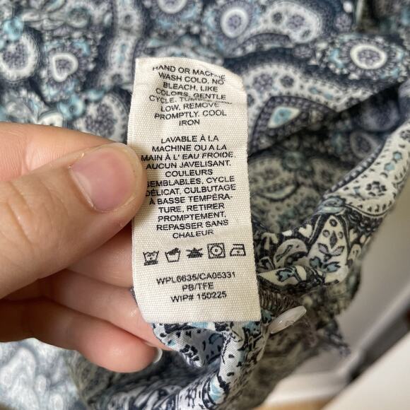 Woolrich Womens Short Sleeve Cotton Blend Lightweight‎ Paisley Blouse Sz L Blue - Picture 5 of 8